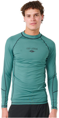 2024 Rip Curl Mens Fade Out UPF Performance Long Sleeve Rash Vest 140MRV - Washed Green